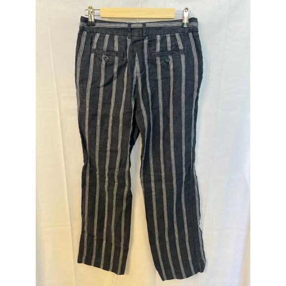 Garnet Hill Sz 4 Classic Blue Striped Linen Trouser Pants - Picture 7 of 11
